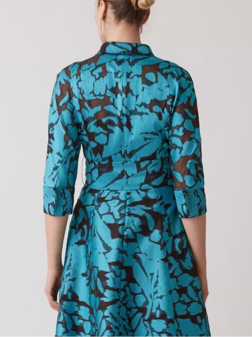 TERI JON Burnout Jacquard Floral Pattern Shirt Waist Gown - Picture 2 of 7
